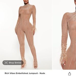 Fashion Nova sheer nude embellished jumpsuit